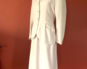 Vintage 1940s Gabardine Wool Suit: Pale Pink New Look Jacket & Skirt