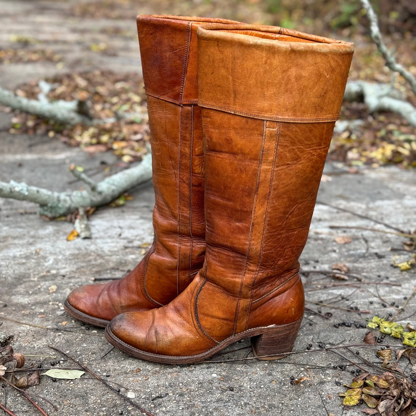 Vintage 1970s Frye Handcrafted Caramelcolored Leather Tall Campus