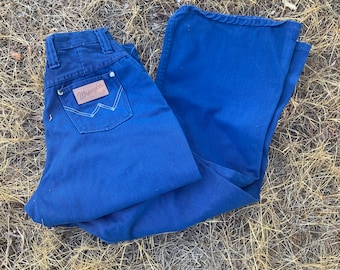 Vintage 70s Wrangler Jeans: Bright Blue Flared Denim, Made in USA