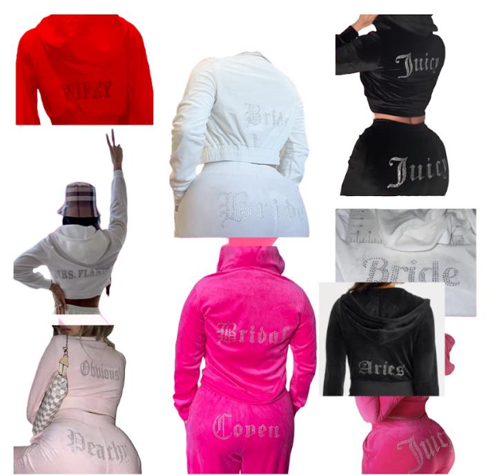 Y2k CUSTOM Bling Rhinestone Velour Tracksuit, Personalized