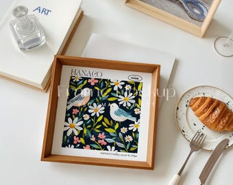 Quadratischer Holzrahmen Mockup, elegante Kunstanzeige (PSD-Vorlage)