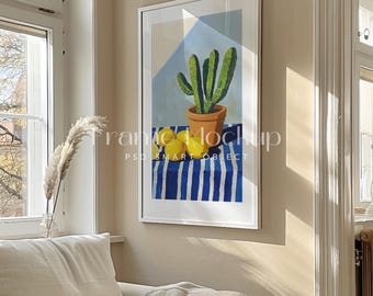 Vertical Frame Photoshop Mockup, Living Room Scene (PSD)