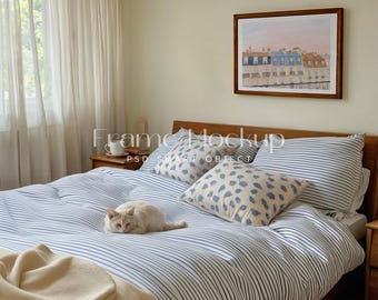 Horizontal Frame Mockup, Bedroom Interior Scene (PSD Template)