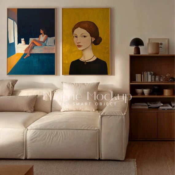 Vertical Frame Mockup PSD, Minimalist A Ratio, Living Room Scene (Digital)