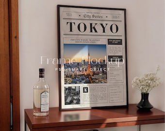 DIN A Frame Mockup, Vertical Black Wood Frame (PSD)