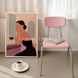 Maqueta de marco con estética pastel, marco blanco DIN A, luz natural suave, superficie reflectante, apoyado en la pared, decoración interior minimalista y bonita imagen 6
