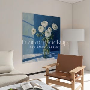 Big Square Canvas Photoshop Mockup for Art Display, Living Room Mockup , Frame Photoshop Mockup, Photoshop Canvas Mockup PSD Template