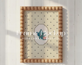 Beaded Wood Frame Mockup, DIN A ISO, Photoshop & Canva (Digital Download)