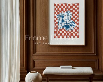 Elegant Wood Frame Mockup, Vertical Wall Art PSD Template