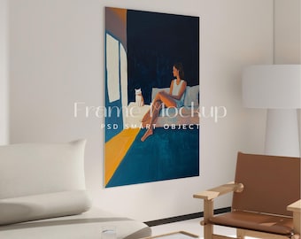 DIN A Vertical Frame Mockup, Living Room Art Display (PSD)