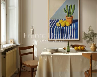 Vintage Wood Frame Mockup with Mat for DIN A Size | Cozy Dining Table Scene