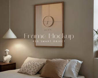 DIN A Frame Mockup, Modern Bedroom Scene (PSD)