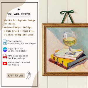 Maqueta de marco cuadrado barroco dorado, estilo vintage (PSD y Canva) imagen 2