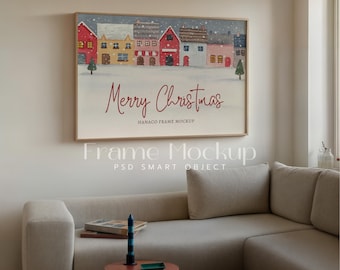 Elegant Wood Frame Mockup, Cozy Living Room Scene (PSD File)