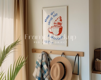 Vertical Frame Mockup, Living Room Scene, Wood Frame PSD (Digital Download)