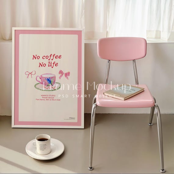 Pastel Aesthetic Frame Mockup, DIN A White Frame, Soft Natural Light, Reflective Surface, Leaning on Wall, Cute & Minimalist Interior Decor