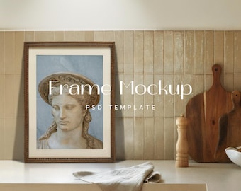 Retro Wood Frame Mockup, 5x7 PSD with Mat (Digital Download)