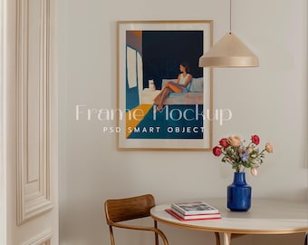 DIN A Vertical Frame Mockup, Wood Frame with Mat Board (PSD)