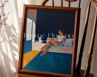 Vintage Wooden Frame Mockup, DIN A Poster, Farmhouse Style (PSD Template)