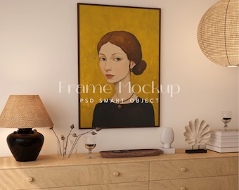 Japandi Frame Mockup, Vertical Wood Frame, DIN A (PSD)
