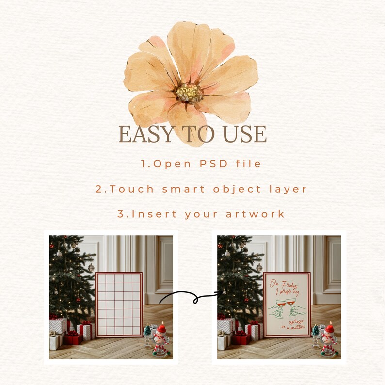 K&ouml;nnte beinhalten: Ein digitales Mockup eines druckbaren Posters mit dem Text "On Fridays I pray my weekend is extra long" in einem wei&szlig;en Rahmen vor dem Hintergrund eines Weihnachtsbaums und Geschenken.