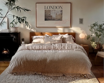 Bedroom Scene Frame Mockup, DIN A Ratio, Thin Wood (PSD)