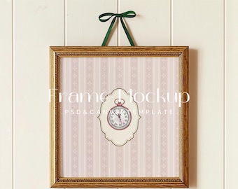 Gold Baroque Square Frame Mockup, Vintage Style (PSD & Canva)