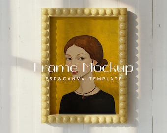 Yellow Bobbin Frame Mockup, DIN A ISO, PSD & Canva Template