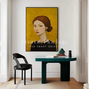 DIN A Big Vertikaler Rahmen Photoshop Mockup Vorlage für Art Display, 5x7 Holzrahmen im Wohnzimmer Szene PSD, Photoshop Mockup Rahmen