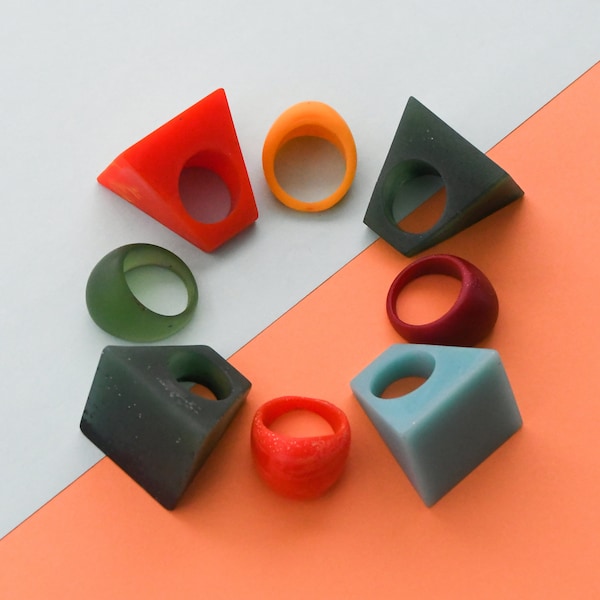 Resin Rings Chunky Colourful Handcast and Hand Coloured by Mainichi