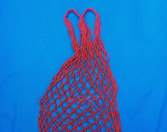 Handmade EUROPEAN NET BAG, net market bag, fine cotton, blk, wht, red, orange, top alternative to plastic bag, must for a conscious shopper