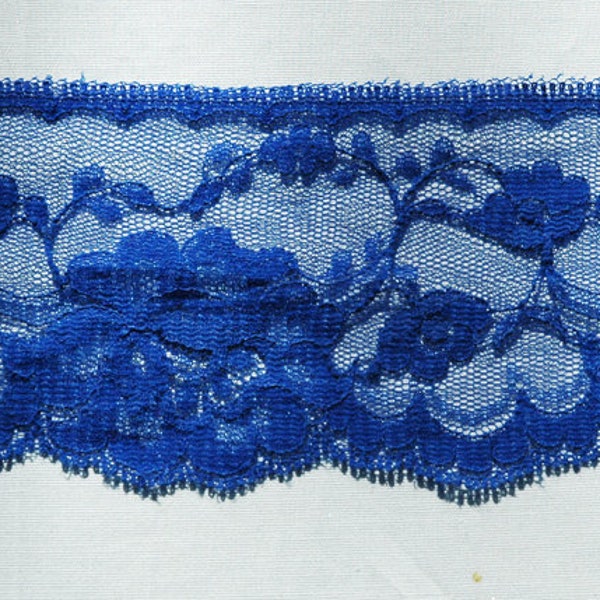 ELECTRIC-BLUE LACE, vintage lace, 3.5 inches wide, rose pattern nylon lace, in 5 & 10yds packs, sewing supplies