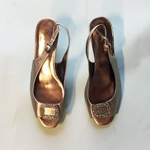 METALLIC PEEPTOE SLINGBACKs, kittenheel shoes, J. Renee metallic shoes, womens shoes, faceted heel