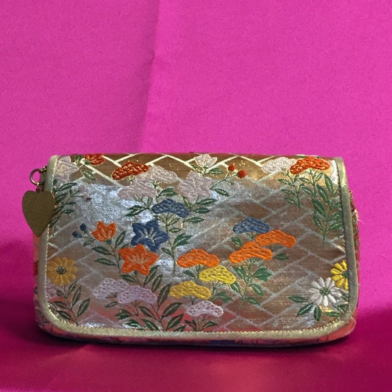 JAPANESE FABRIC CLUTCH - Obi Bag, gold background… - image 1