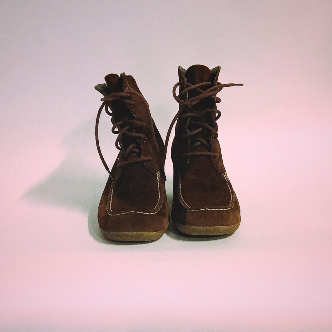 HUSH PUPPIES BOOTS, Brown Suede, Genuine Leather, Rubber Soles, Wedge