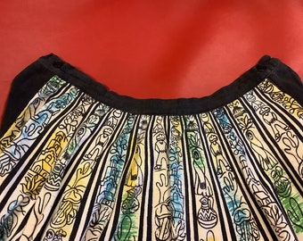 50s MEXICAN CIRCLE SKIRT, Waist 28, Novelty Skirt, Mexican Motifs, Souvenir Skirt, reShift, Rare Vintage