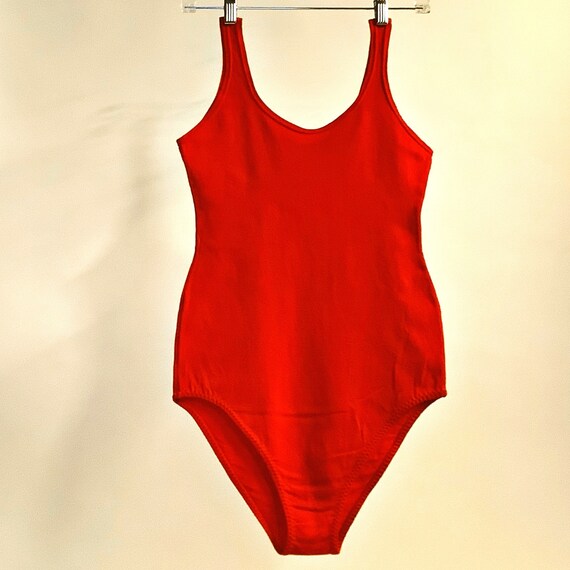 Vintage 60s or 70s RED DANSKIN LEOTARD Sleeveless Adult Medium