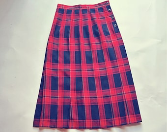 TARTAN MIDI SKIRT, Pleated Skirt, Talbots Petites, U S 6, Late 70s Cool Classic, Viscose Rayon And Linen, Made in United States