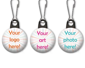 Custom zipper pull with your art, logo, or photo. Custom charm. Personalized zipper pull. Party favor. Business promotion. (CUSTOM)