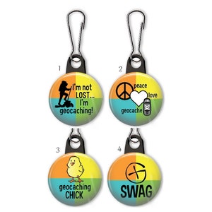 Geocache zipper pull.  Geocache swag charm.  Geocaching zipper pull.  Geocaching charm.  Custom zipper pulls available.