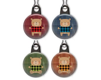 Flannel bear zipper pull.  Cozy flannel bear charm.  Bear zipper pull charm.  Customized zipper pulls available.