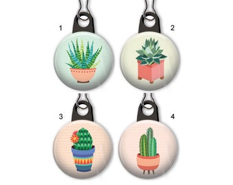 Cactus zipper pull.  Cactus charm.  Potted succulent zipper pull.  Succulent charm.  Custom zipper pulls available.