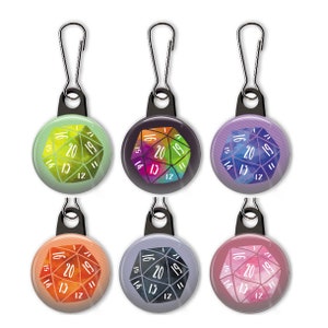 Dice zipper pull. D20 zipper pull.  D20 charm. Gifts for gamers. Gamer charm.  Gamer zipper pull. Custom zipper pulls available.