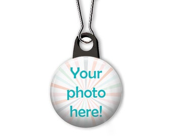 Custom zipper pull with your photo. Personalized charm. Custom charm. Personalized zipper pull. Party favor. Business promotion.