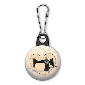 Vintage sewing machine zipper pull. Sewing charm. Gifts for quilters. Sewing zipper pull. Quilting charm.  Custom zipper pulls available.