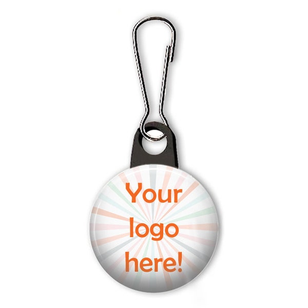 Custom zipper pull with your logo for business promotion or corporate giveaway.