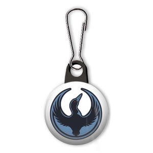 Rebel loon zipper pull.  Rebel loon charm.  Minnesota Rebel Alliance logo.