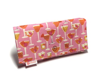 Pink and orange cocktails wallet. Women's wallet. Card wallets for women. Zipper wallet. Fabric wallet. Vegan wallet. Friend gift.