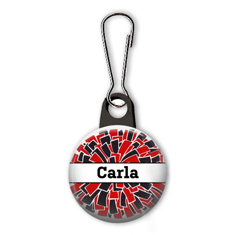 Cheerleading zipper pull. Personalized zipper pull. Cheer squad. Pom pom zipper pull with name. Cheerleader gift. image 5