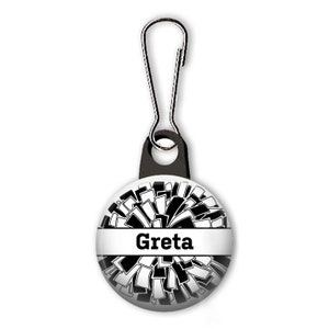 Cheerleading zipper pull. Personalized zipper pull. Cheer squad. Pom pom zipper pull with name. Cheerleader gift. image 2